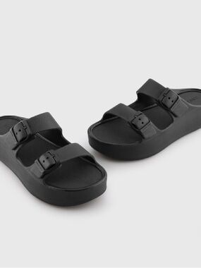 Lemon Jelly Size 37 Black Platform Double Buckle Sandals Women's